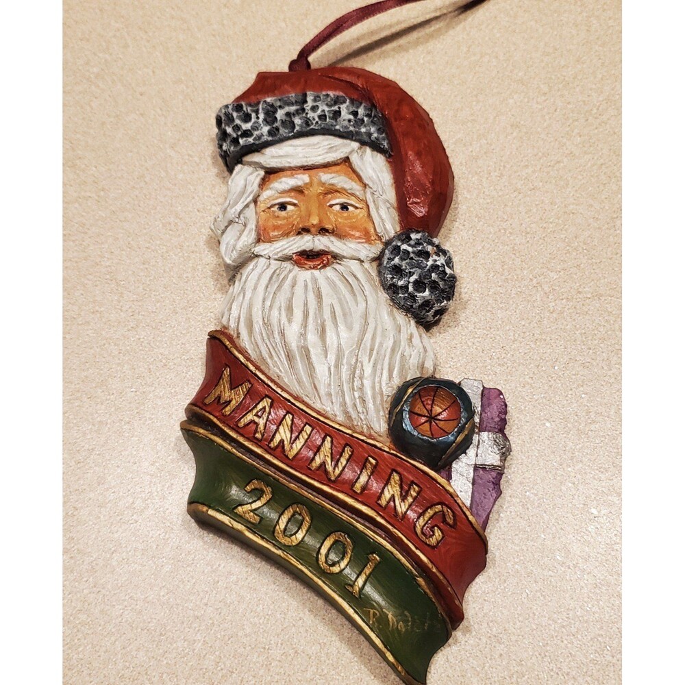 Vintage handcrafted carved wood handpainted Santa ornament